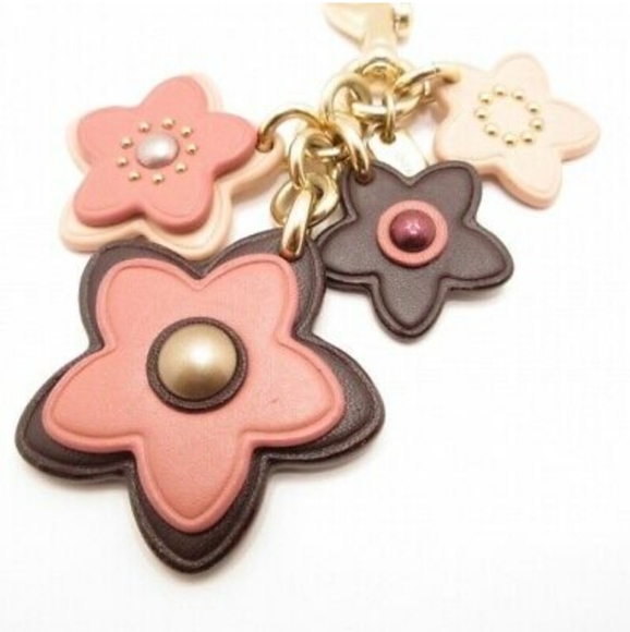 Coach Wildflower Bag Charm Key Chain 3D Leather Gold Chain Pink Multi Colors NWT - Picture 8 of 12